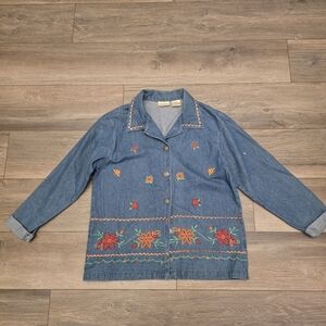 Bobbie Brooks Blue Denim Jacket with Colorful Embroidery
